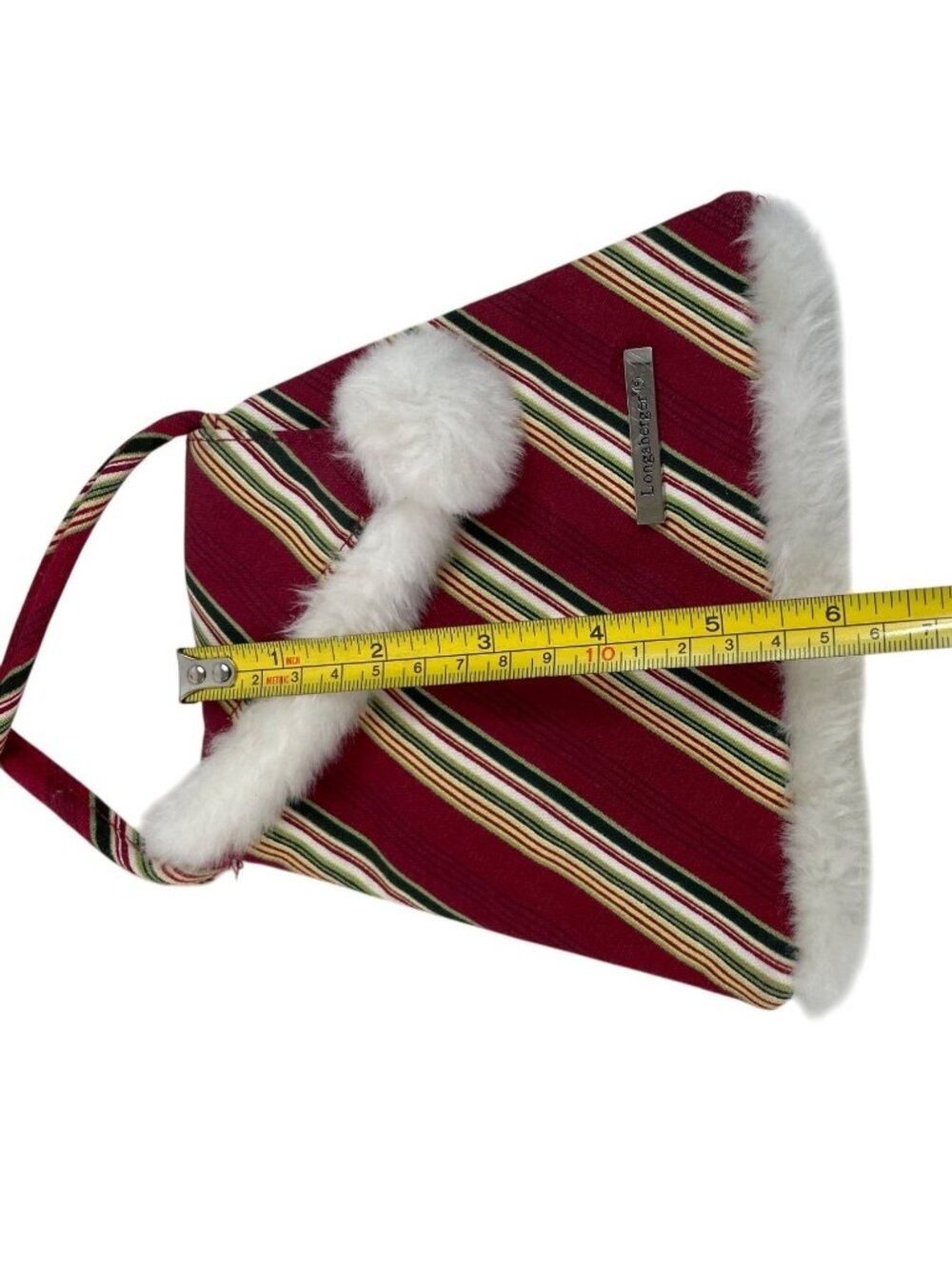 Longaberger Holiday Stripe Homestead Crossbody Purse Faux Fur - Picture 10 of 12